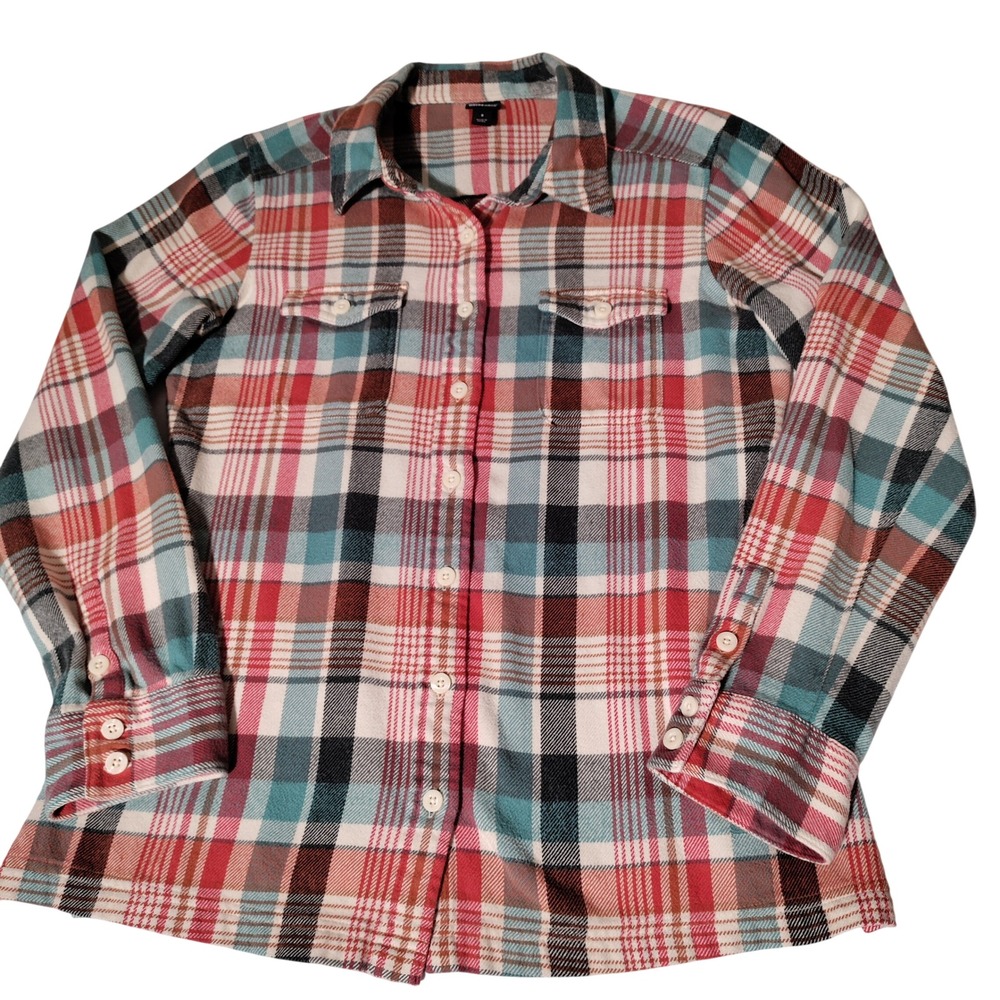 Patagonia Women 8 Organic Cotton Flannel Shirt Plaid Upcycled Dog Patch STY53915